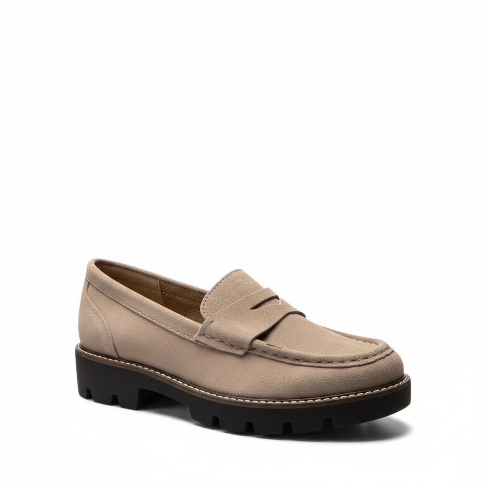 House of Harlow 1960 Taupe Suede Chunky Lug Sole Penny Loafers 9.5